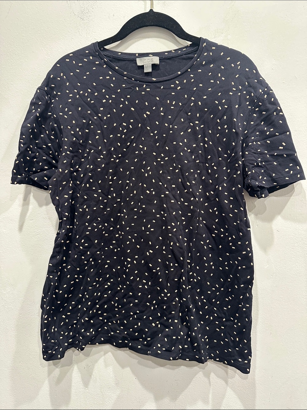 COS polka dot shirt blouse 100% cotton navy blue cream medium classic office